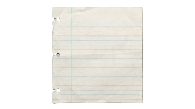 Single sheet of lined notebook paper with three punched holes.