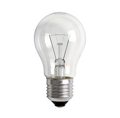 Incandescent light bulb with E27 screw base. Transparent glass shell, visible tungsten filament. Represents traditional lighting technology, used for illumination in various settings.