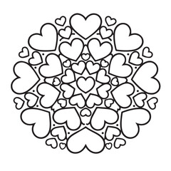 Vector illustration featuring many heart icons arranged in a circular shape, designed with clean lines and balanced spacing to symbolize love, unity, harmony, and endless affection.