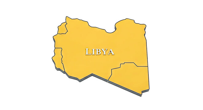 3D Map Outline of Libya with Text