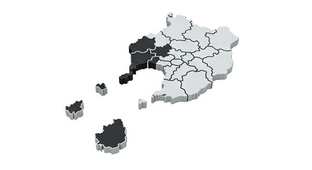 Obraz premium 3D Map of Japan with Shaded Prefectures