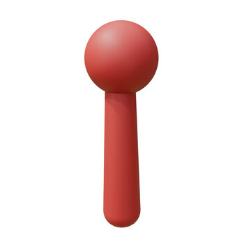 A red, rounded lollipop shape stands upright, featuring a spherical top and cylindrical base, against a clean, white background, with soft, diffused lighting.
