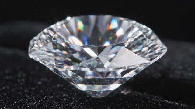 Close-up of a brilliant-cut gemstone refracting light, casting rainbow colors