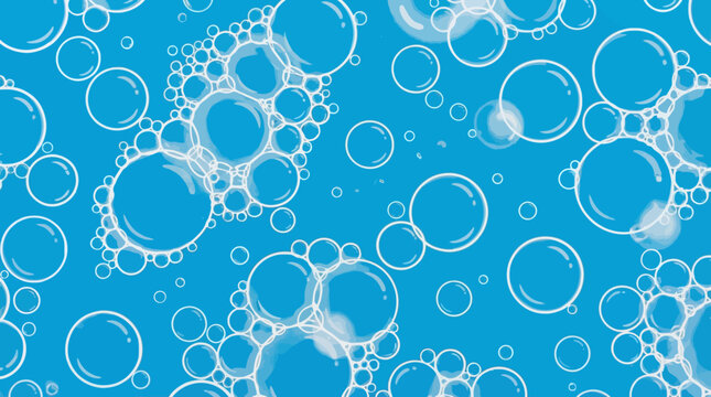 Abstract blue background with overlapping white bubble rings creating a playful, modern pattern