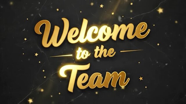 Golden Welcome to the Team Text Animation with Sparkling Stars and Marble Background for Corporate Onboarding and Business Introductions