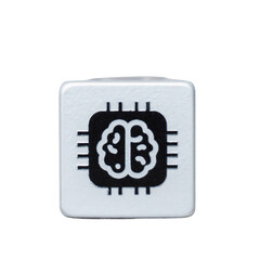 Fototapeta premium Front View 3D Silver Rounded Cube with Black Artificial Intelligence AI Processor Chip Icon Transparent background PNG