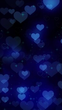 青色のハートが幻想的に揺らめく縦長（9:16）ループ背景動画 / Romantic blue Hearts Glowing Vertical 9:16 Loop Background Animation
