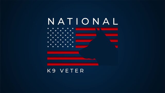 National K9 Veterans Day with american flag and dog head silhouette on the background. March 13. Holiday concept. Template for background, banner, card, poster with text inscription.