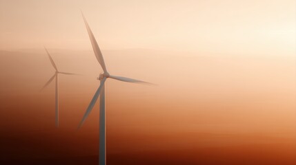 Fototapeta premium aerial view of wind turbines generating green energy at sunset, clean power reducing carbon emissions, ecology technology