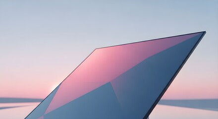 Abstract angled shape reflecting sunset colors over blurred horizon