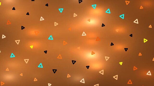 A warm, glowing background with scattered, colorful hand-drawn triangles creating a playful and abstract pattern.