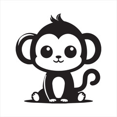 Fototapeta premium Cute monkey cartoon vector illustration for kids design and coloring page animal drawing silhouette
