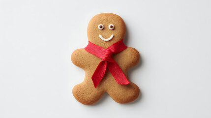 Gingerbread man cookie wearing a red knit scarf isolated on white background
