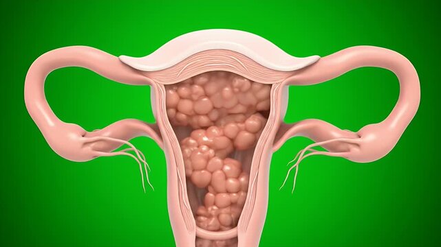 3D Uterus Anatomy Model on Green Screen Background Detailed Visualization of Female Reproductive System