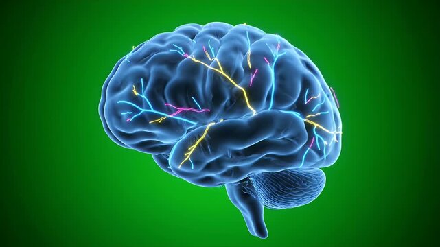 CGI Detailed Human Brain Model on Green Screen Background Medical Animation Loop