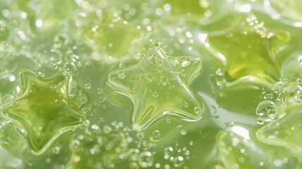 Green Jelly Star Shapes with Fresh Transparent Texture Background
