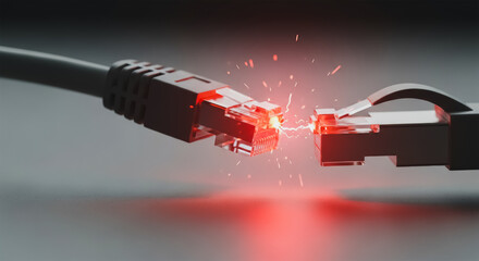 Naklejka premium Ethernet cables with electrical arc between RJ45 plugs