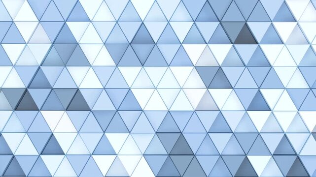 Abstract background of moving blue and white triangles with dynamic lighting and shadows