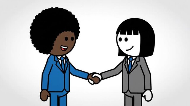 Animated characters handshake agreement cooperation partnership