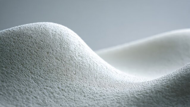 Soft white foam hills with a fine grainy texture. Abstract minimalist 3D curves with gentle light and shadows. Clean organic background for wellness, comfort, and modern aesthetic design.