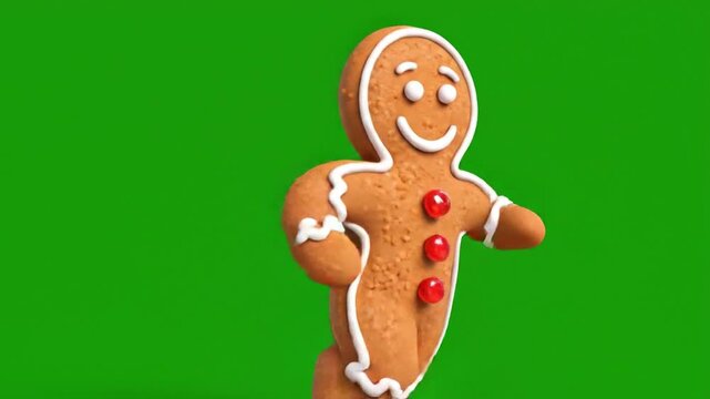 Animated gingerbread man on green background for holiday season concepts