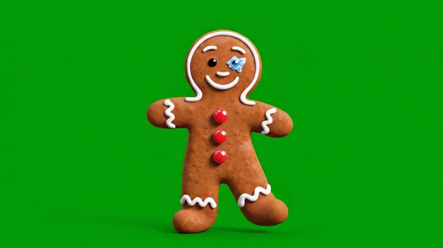 Animated gingerbread man on green background for holiday season