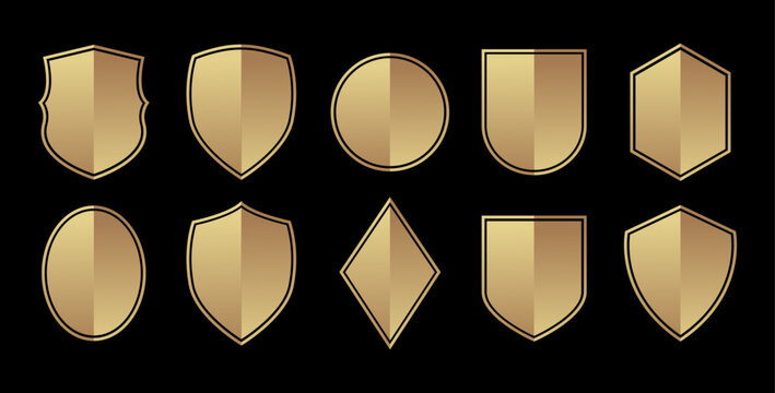 Golden Set shield emblem badge collection on black background