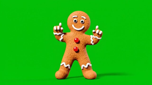Animated gingerbread man on green screen background for holiday projects