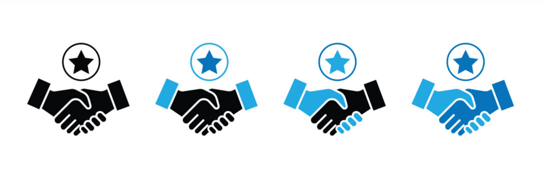 Handshake icon set. Business agreement handshake. Friendly handshake icon symbol. Partnership agreement symbol for apps, UI, websites, vector illustration.