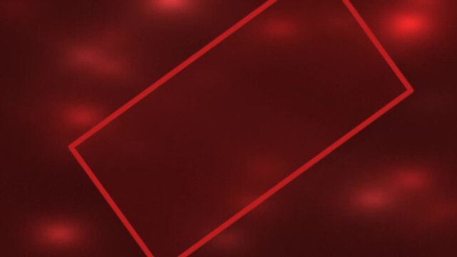 Abstract red background with glowing lights and a geometric parallelogram outline.