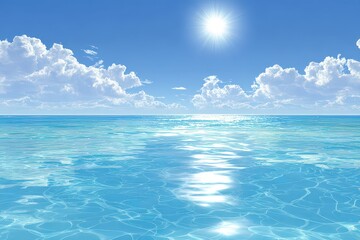 Obraz premium Seascape with Blue Ocean Reflecting Sunlight under Cloudy Sky in Daytime