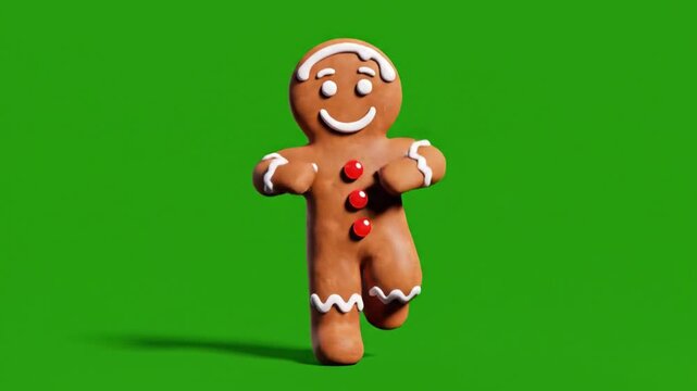 Animated gingerbread man with smiling face and decorative details