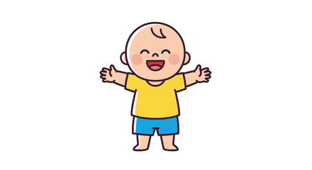 Cartoon Baby Smiling with Arms Outstretched in Joy