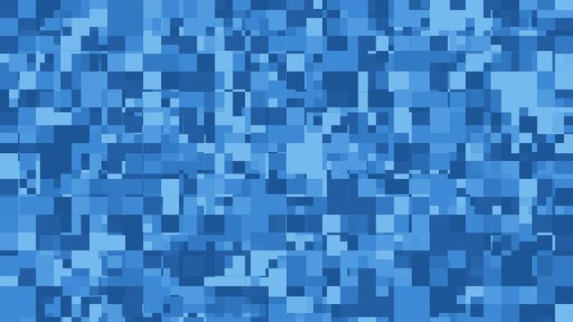 Blue pixelated digital mosaic pattern, abstract geometric square design, modern tech aesthetic background animation