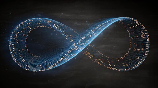 Futuristic Infinity Symbol Made of Digital Numbers and Light Trails, Representing Pi and Mathematical Concepts for Pi Day Celebration