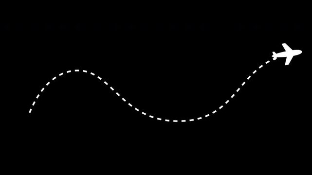 Passenger plane icon on a dotted curved path, perfect for travel or transportation designs, aviation concepts, vector illustrations, or presentations.