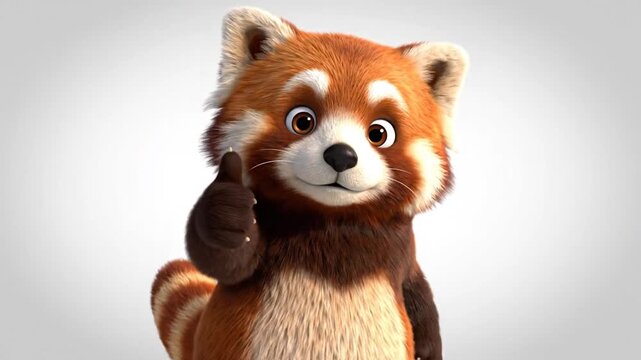 Animated red panda cartoon character waving on white background