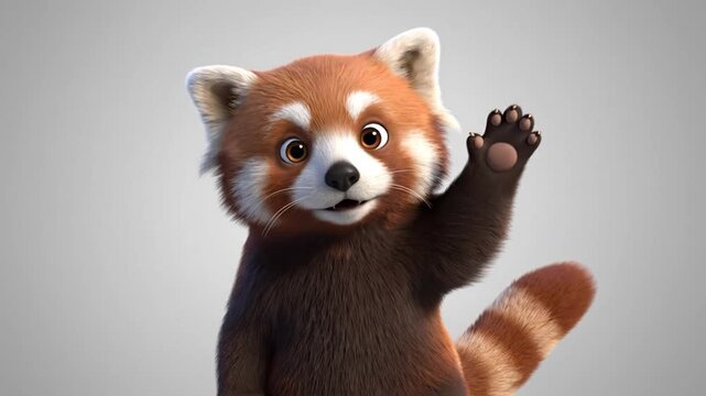 Animated red panda character waving against a simple white background