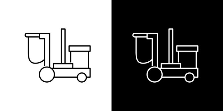 Cleaning cart with mop and bucket icon on white and black background - versatile illustration
