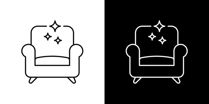 Minimalist line art icon representing a professionally cleaned and sparkling comfortable armchair, perfect for furniture care service and home decor applications