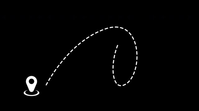 Passenger plane icon with a dotted line path. Ideal for travel and navigation designs, maps, location services, and journey planning visuals.