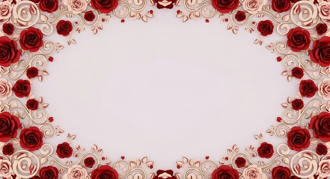 Elegant Red Roses Floral Frame with White Background and Copy Space