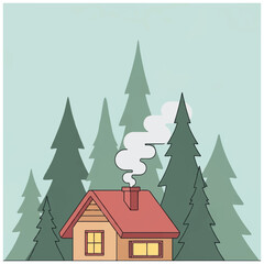 Cozy Cartoon House in Forest Setting.