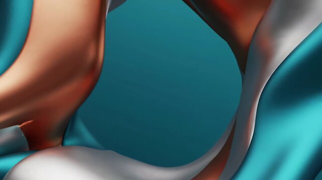 Dynamic Curves Teal Gold Silver Dance over Deep Teal Background in Abstract Composition from a Lateral Viewpoint