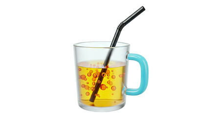 Glass mug with bubbly yellow drink and blue handle