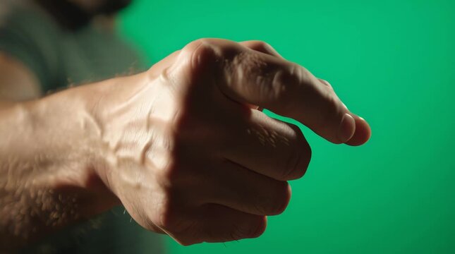 Pointing Finger on Green Screen - A Gesture of Accusation and Direction.