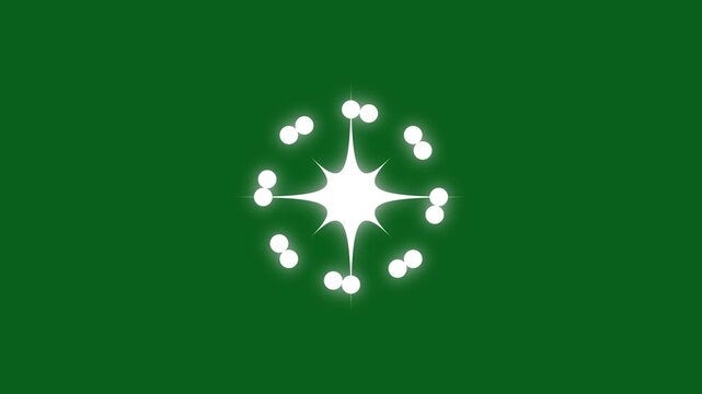 Glittering twinkle star animation using white cartoon flat vector doodles, soft blinking light effect and glowing motion on green screen background for playful holiday themed 4K content