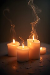 AI Generative. Burning Candles with Elegant Wisps of Smoke in Dark Background. 4
