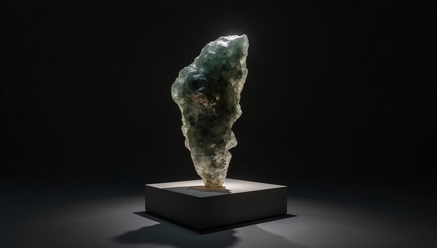 Unique Moldavite Crystal Specimen on Display Stand.