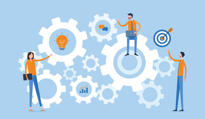 Business process concept and business team working. flat vector illustration design team meeting for project brainstorming. people working collaboration.
